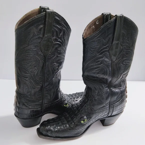 Max Men's Handcrafted Western Crocodile Leather Boots. Size 9.5 C. Pre-owned.